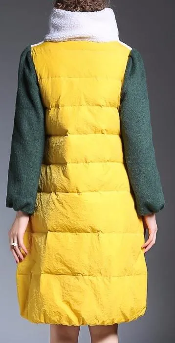 Color-Block Wool & Down Coat in Yellow