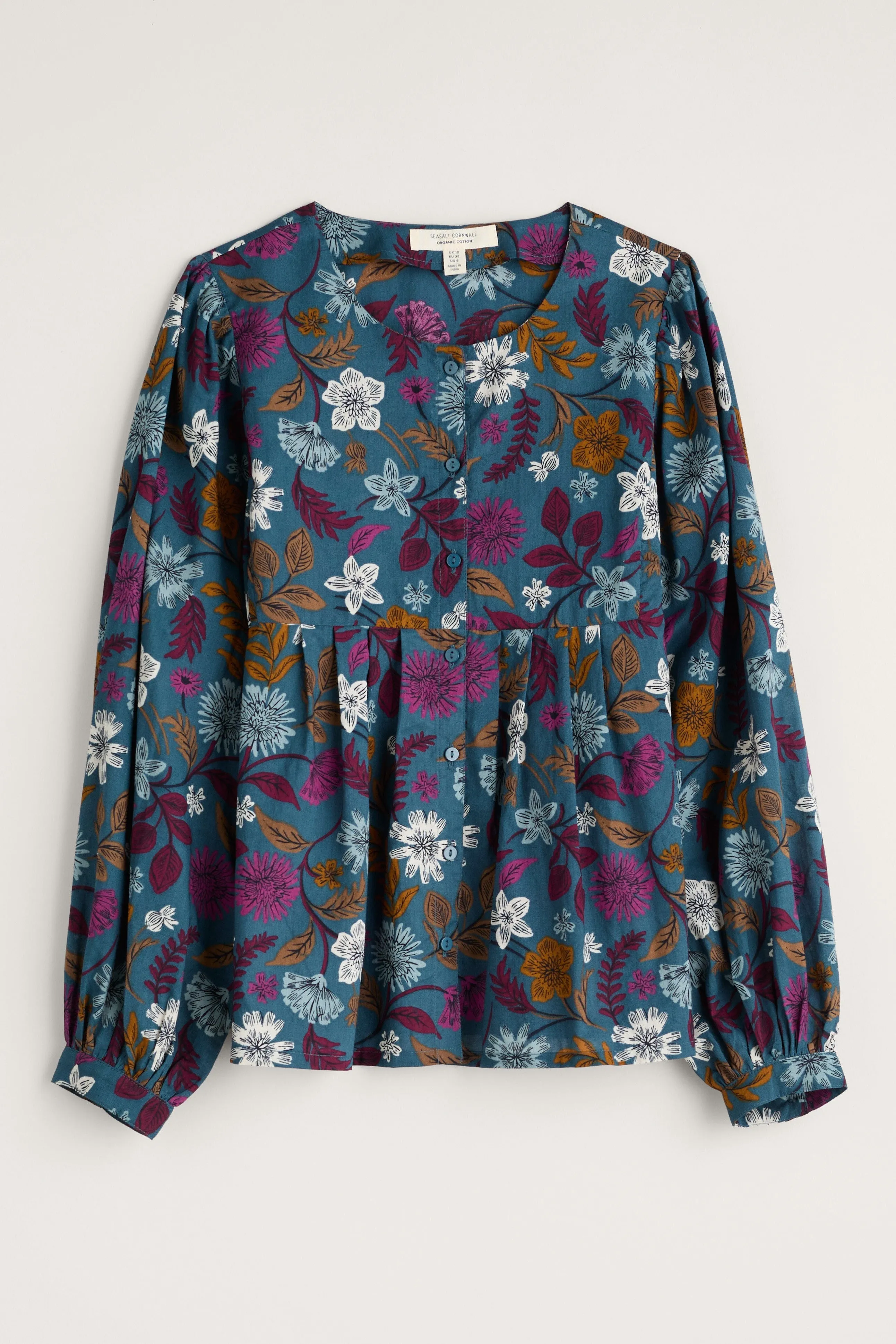 Seasalt Thornapple Shirt in Woodblock Bloom Dusky Jade