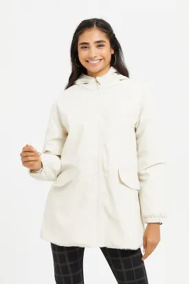 Senior Girls Beige Hoody With Fur Linning