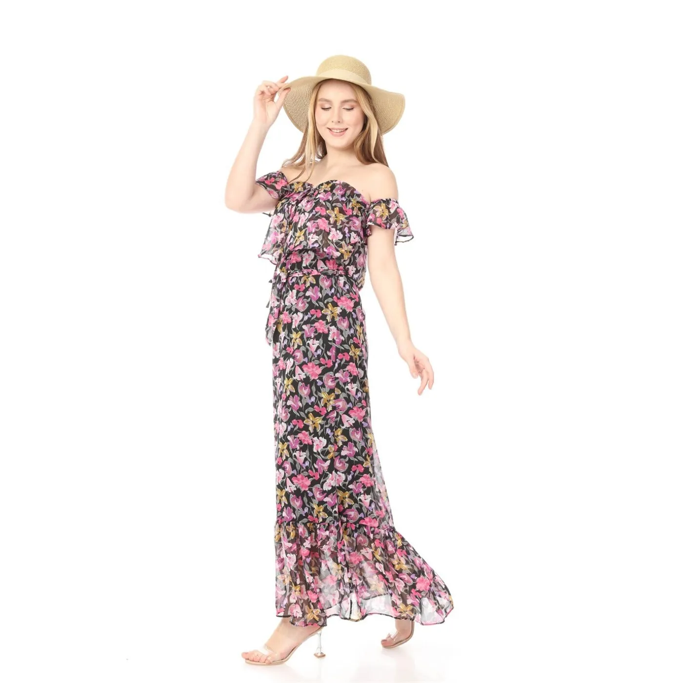 Strapless Floral Long Dress
