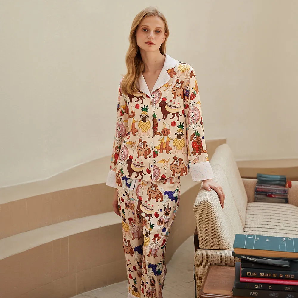 Unique Animal Print Pet Hair-Resistant Satin Pajama Set