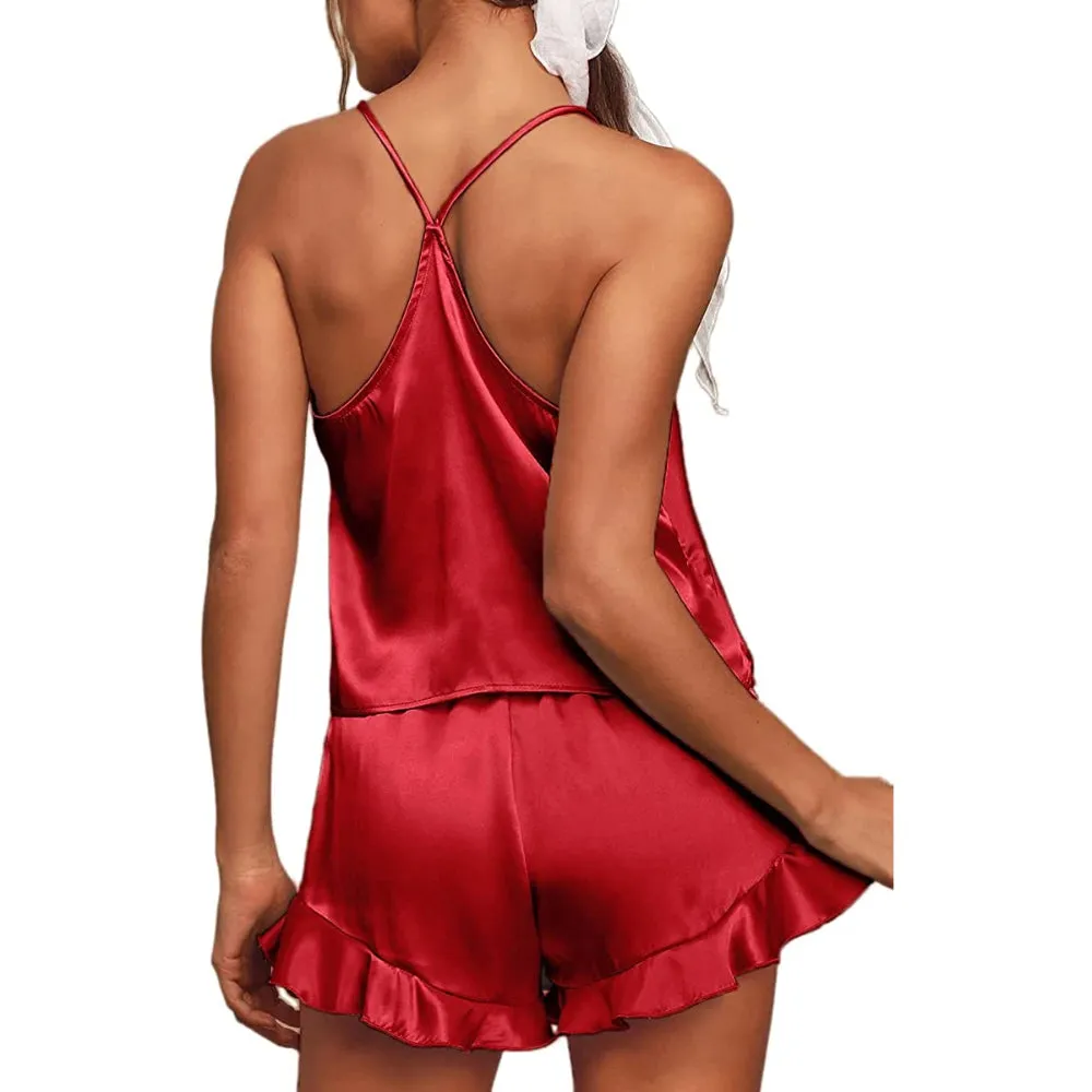 Women's Pajamas Silk Satin Ruffled Sets